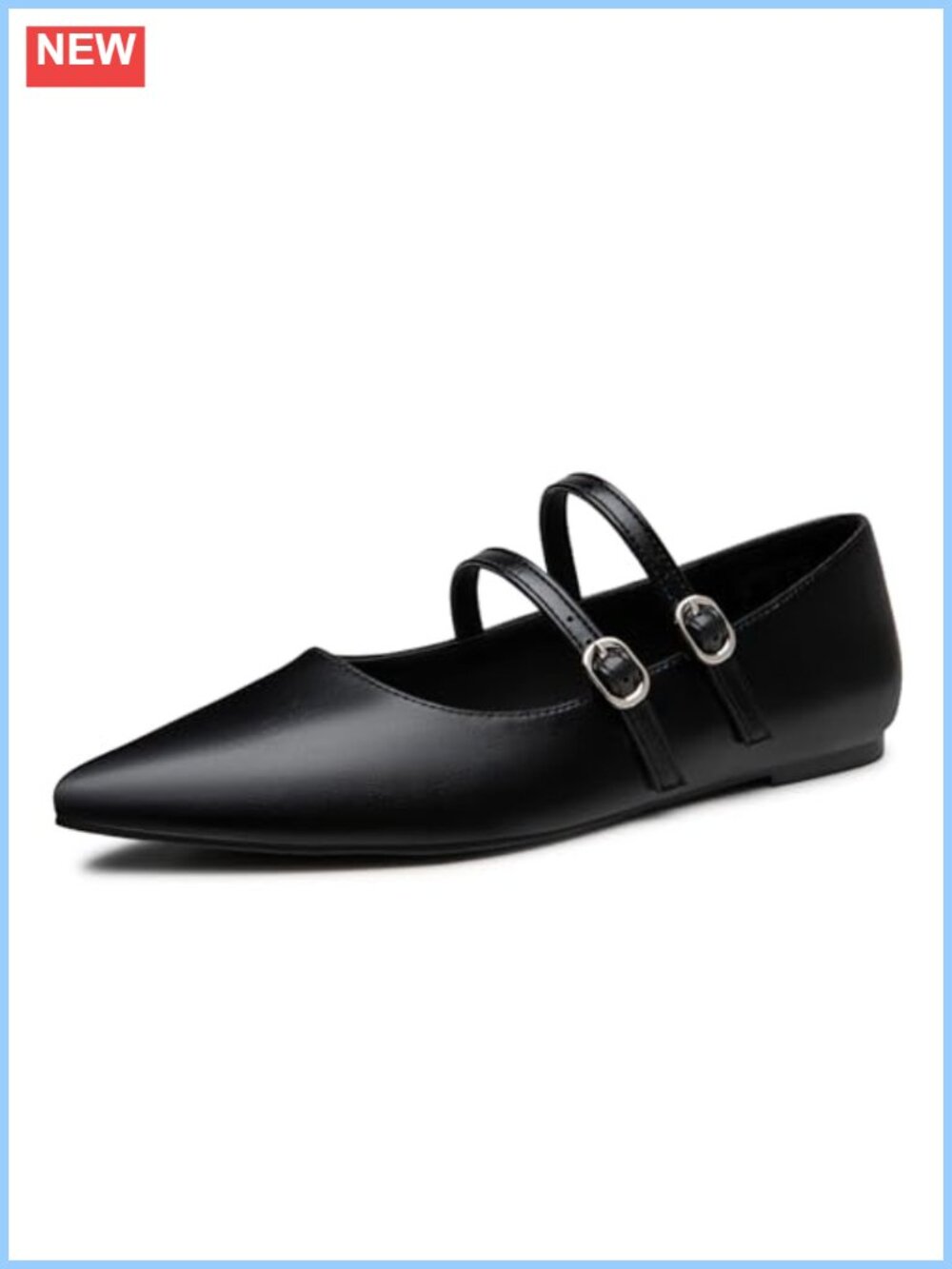 Women's Pointed Toe Mary Jane Flats PU Leather Adjustable Strap Slip On